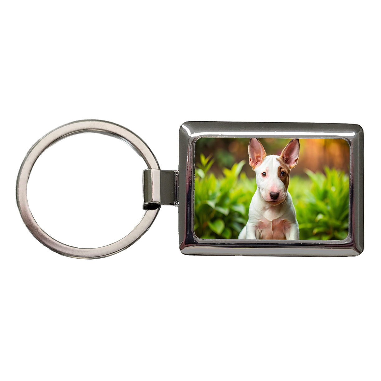 Bull Terrier Dog Puppy Photo Rectangle Metal Keychain