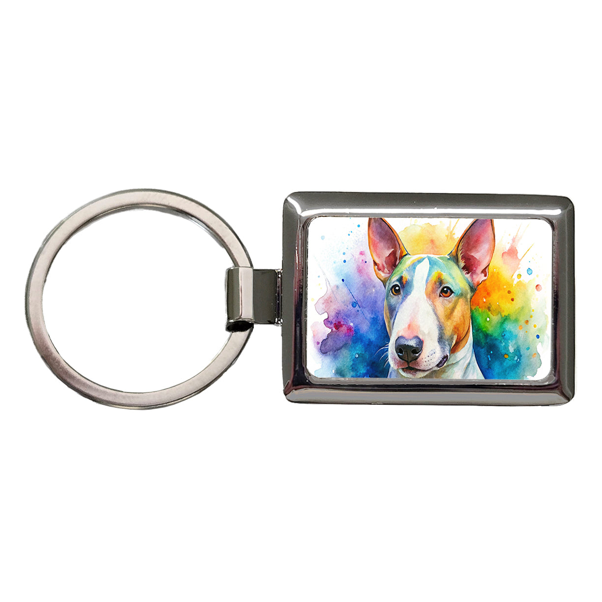 Bull Terrier Dog Watercolor Style Rectangle Metal Keychain