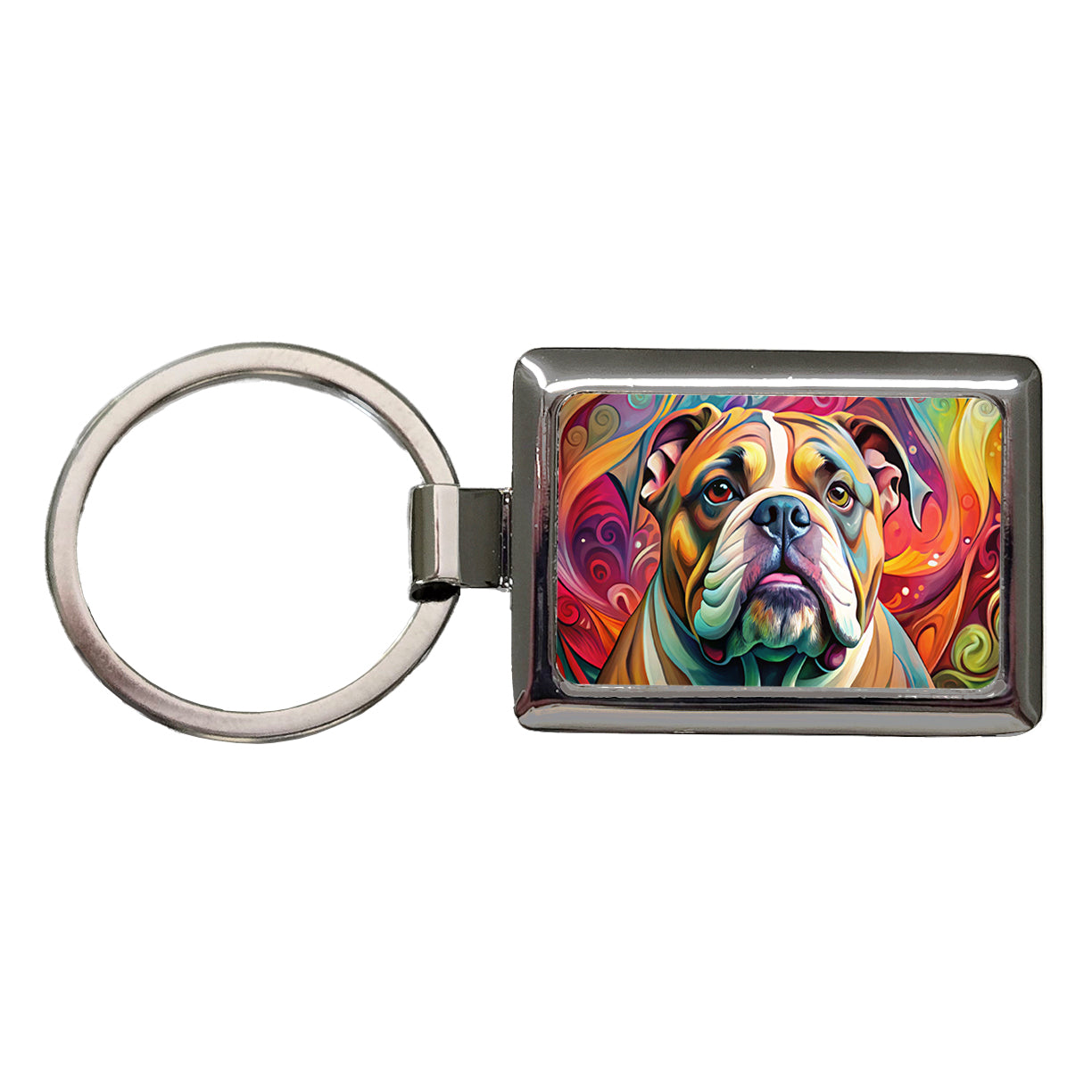 Bulldog Dog Abstract Art Rectangle Metal Keychain