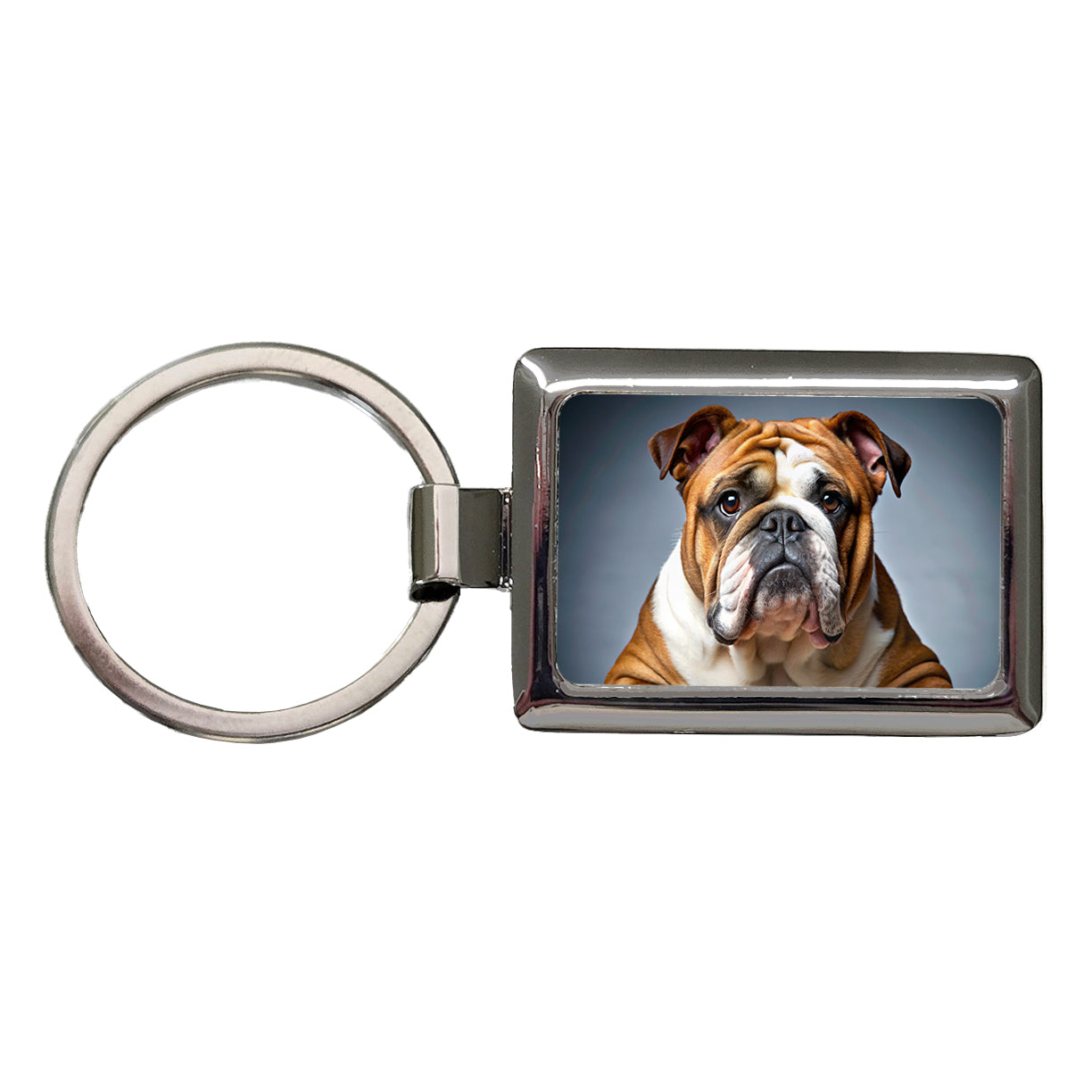 Bulldog Dog Photo Rectangle Metal Keychain