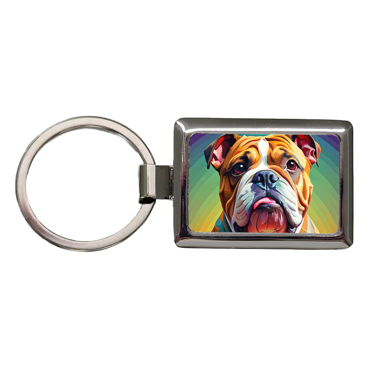 Bulldog Dog Pop Art Rectangle Metal Keychain