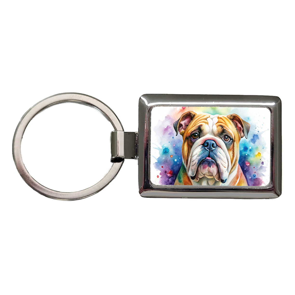Bulldog Dog Watercolor Style Rectangle Metal Keychain