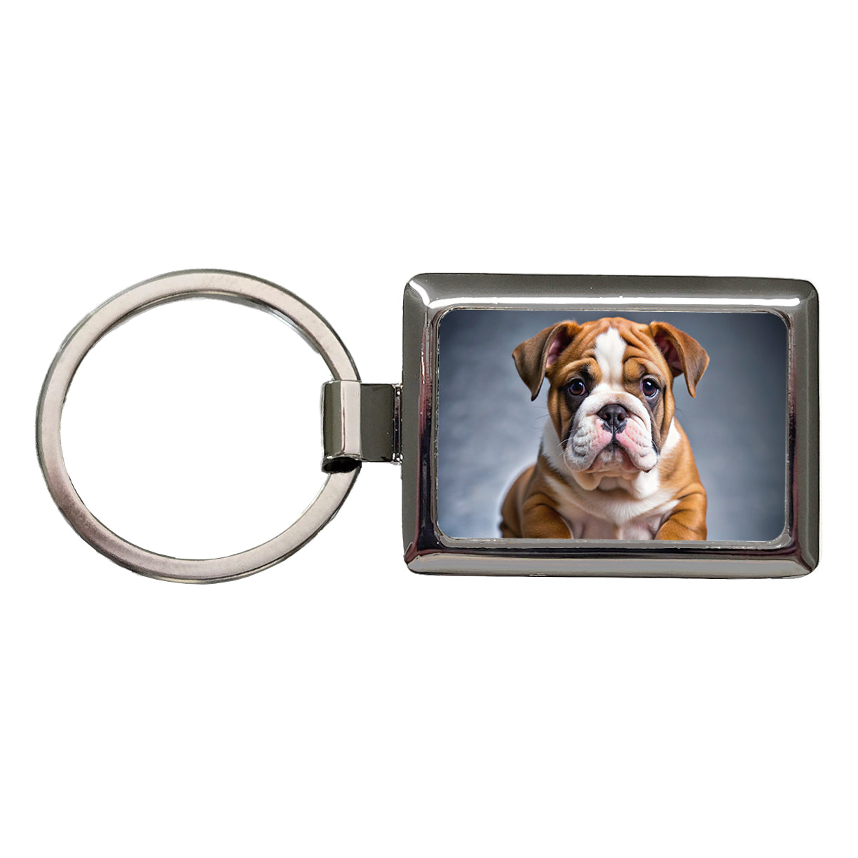 Bulldog Puppy Photo Rectangle Metal Keychain