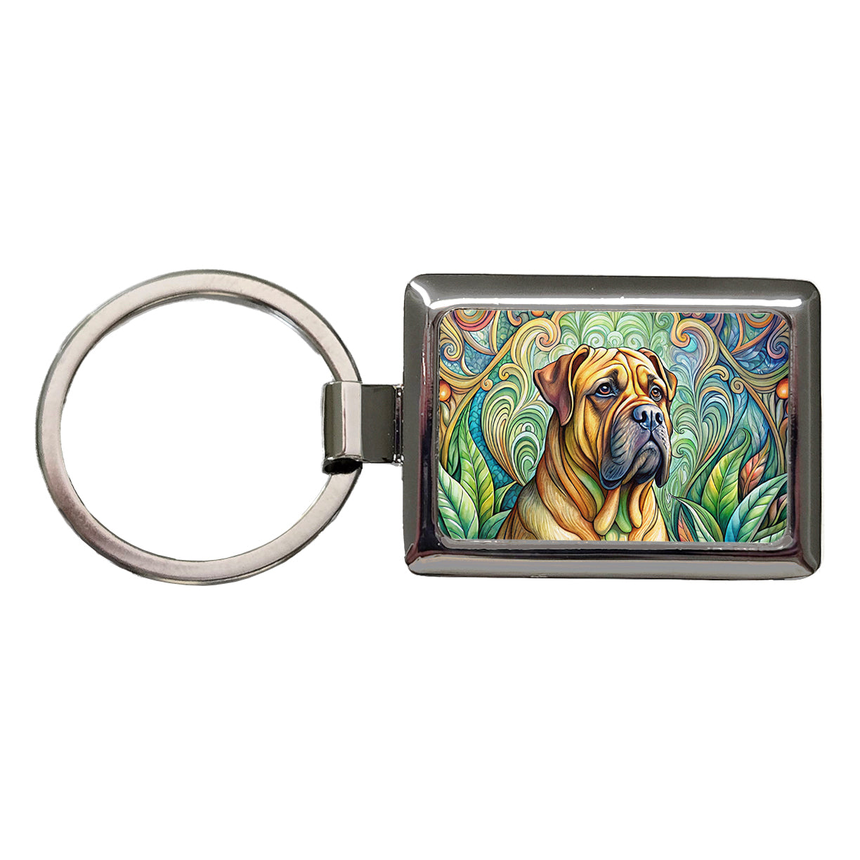 Bullmastiff Dog Art Nouveau Rectangle Metal Keychain