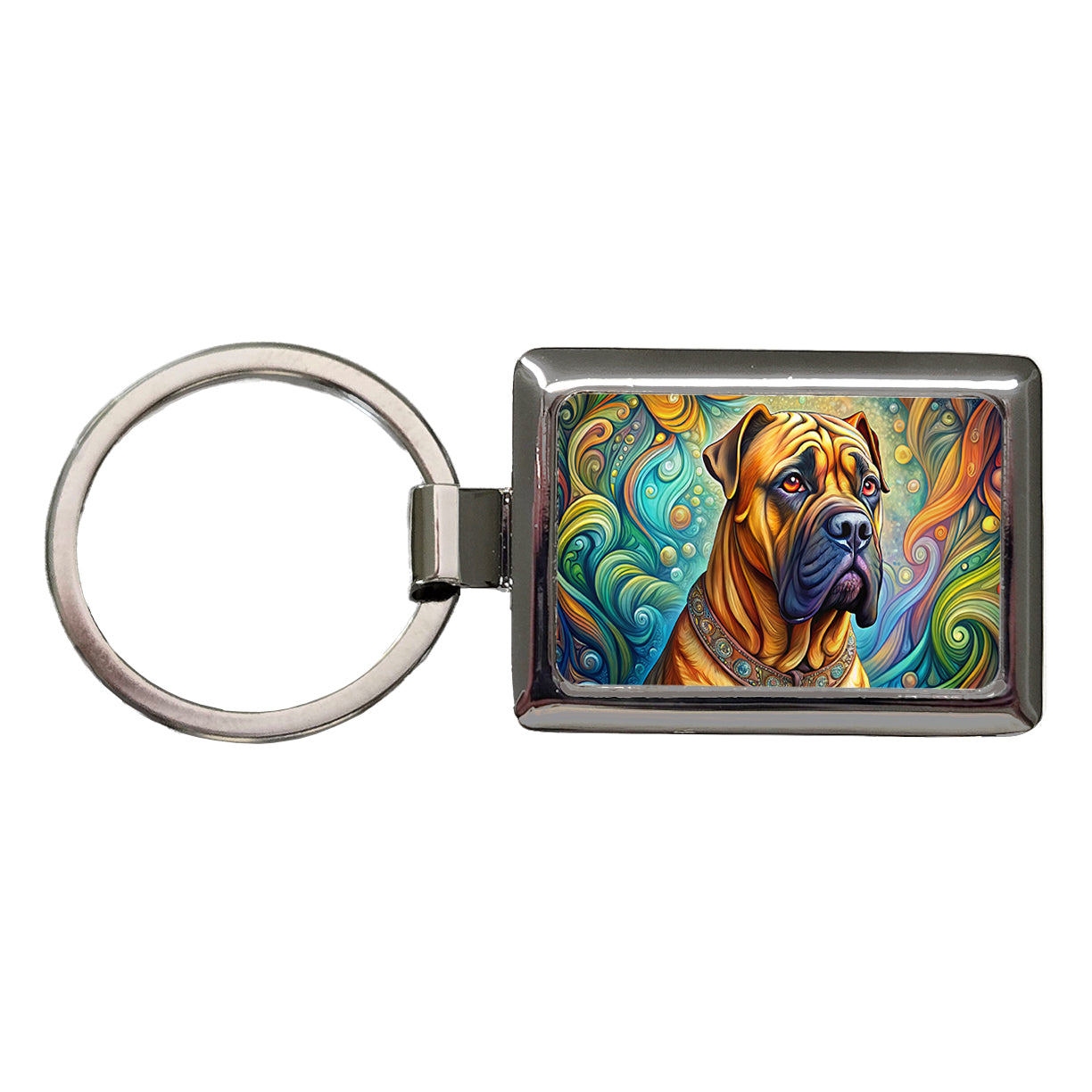 Bullmastiff Dog Bohemian Art Rectangle Metal Keychain