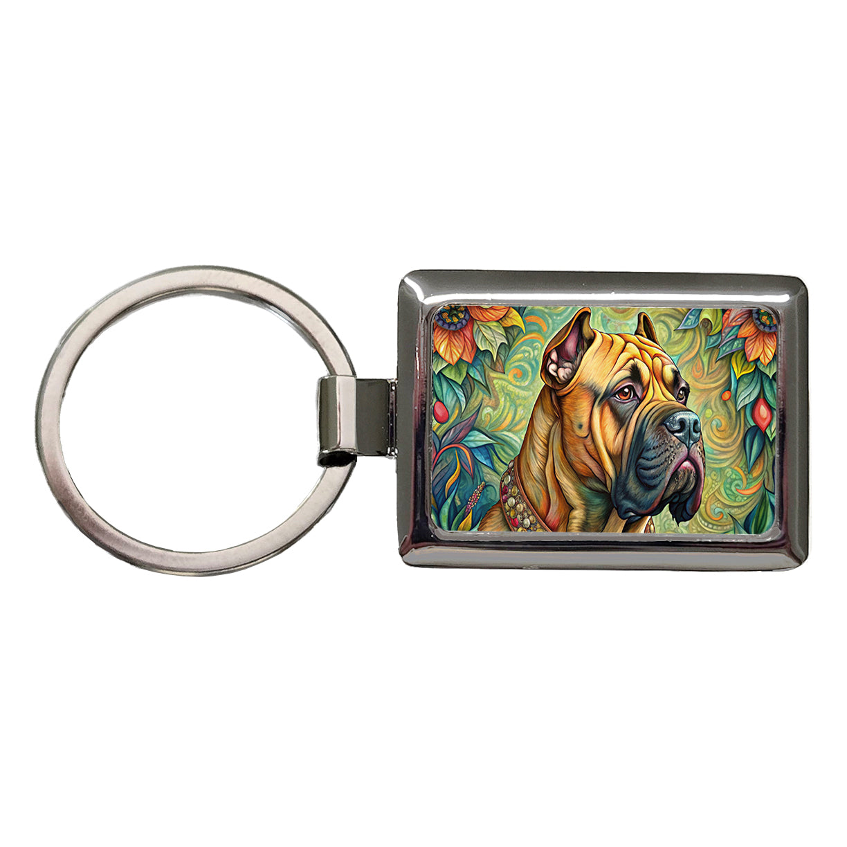 Bullmastiff Dog French Bohemian Art Rectangle Metal Keychain