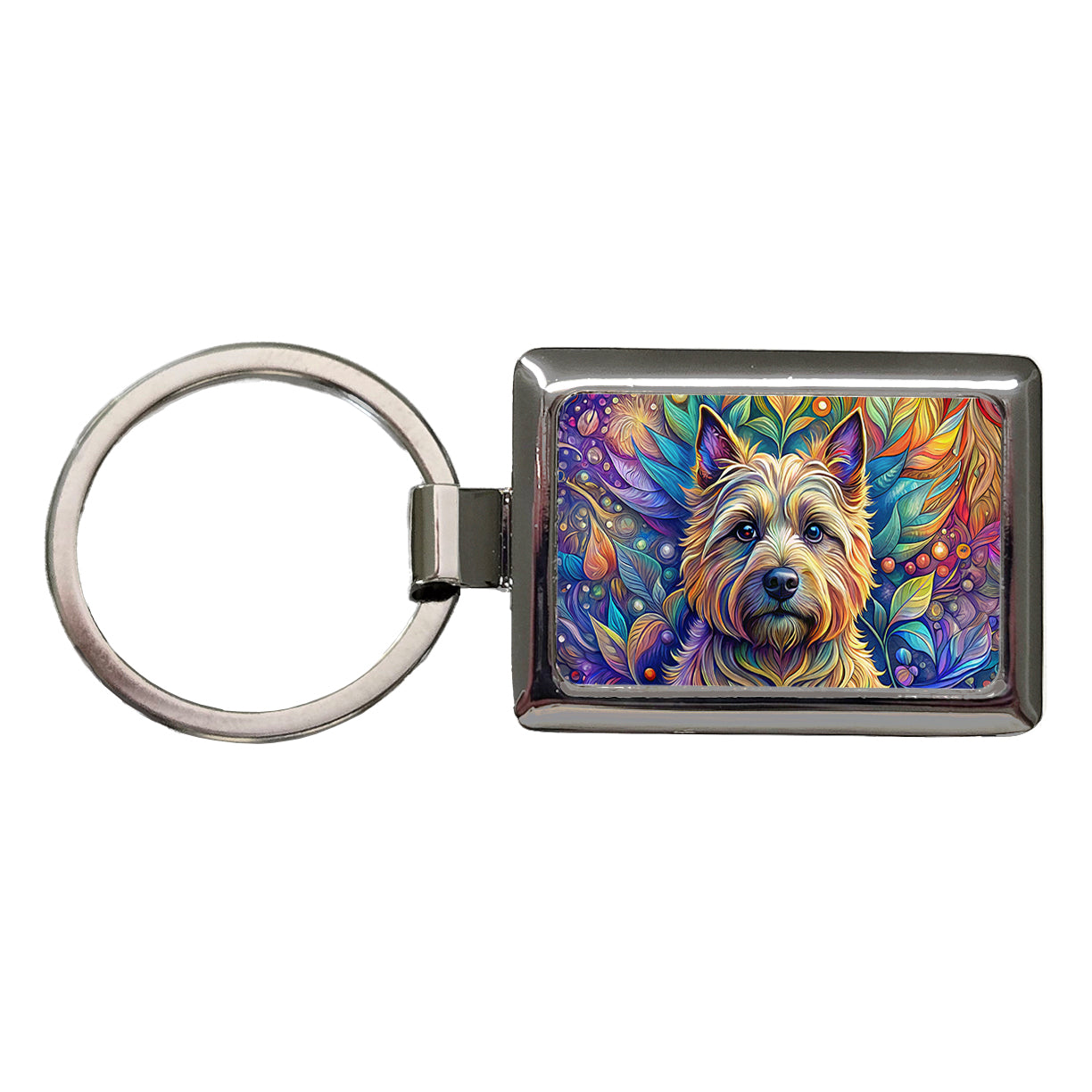 Cairn Terrier Dog Bohemian Art Rectangle Metal Keychain