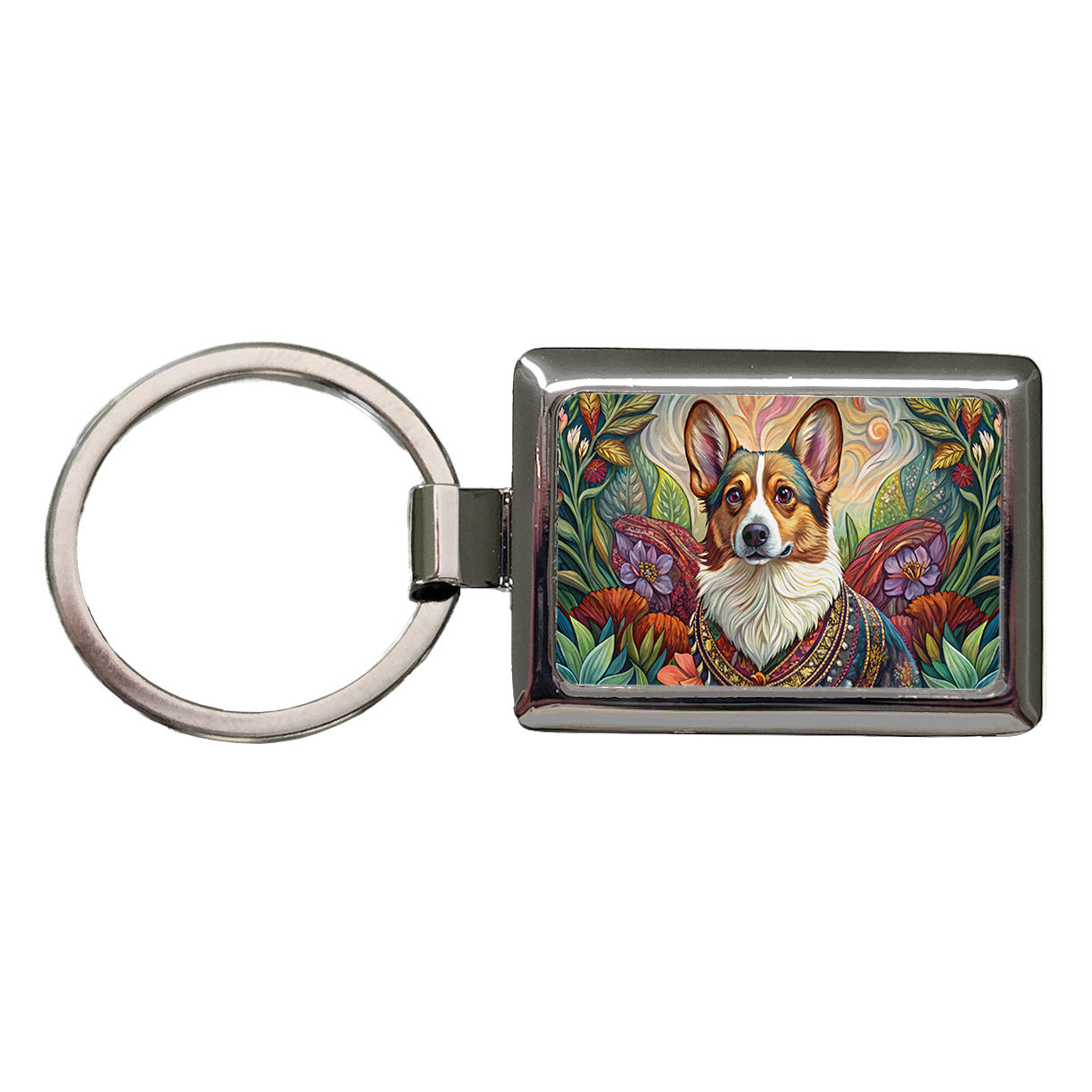 Cardigan Welsh Corgi Dog French Bohemian Art Rectangle Metal Keychain