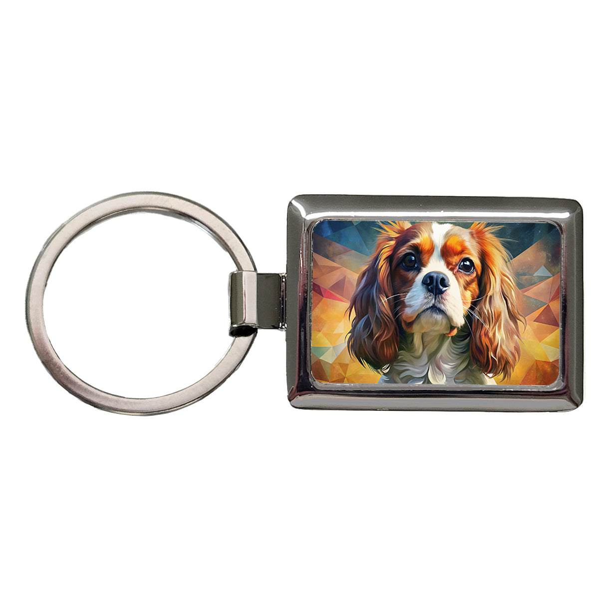 Cavalier King Charles Spaniel Dog Abstract Art Rectangle Metal Keychain