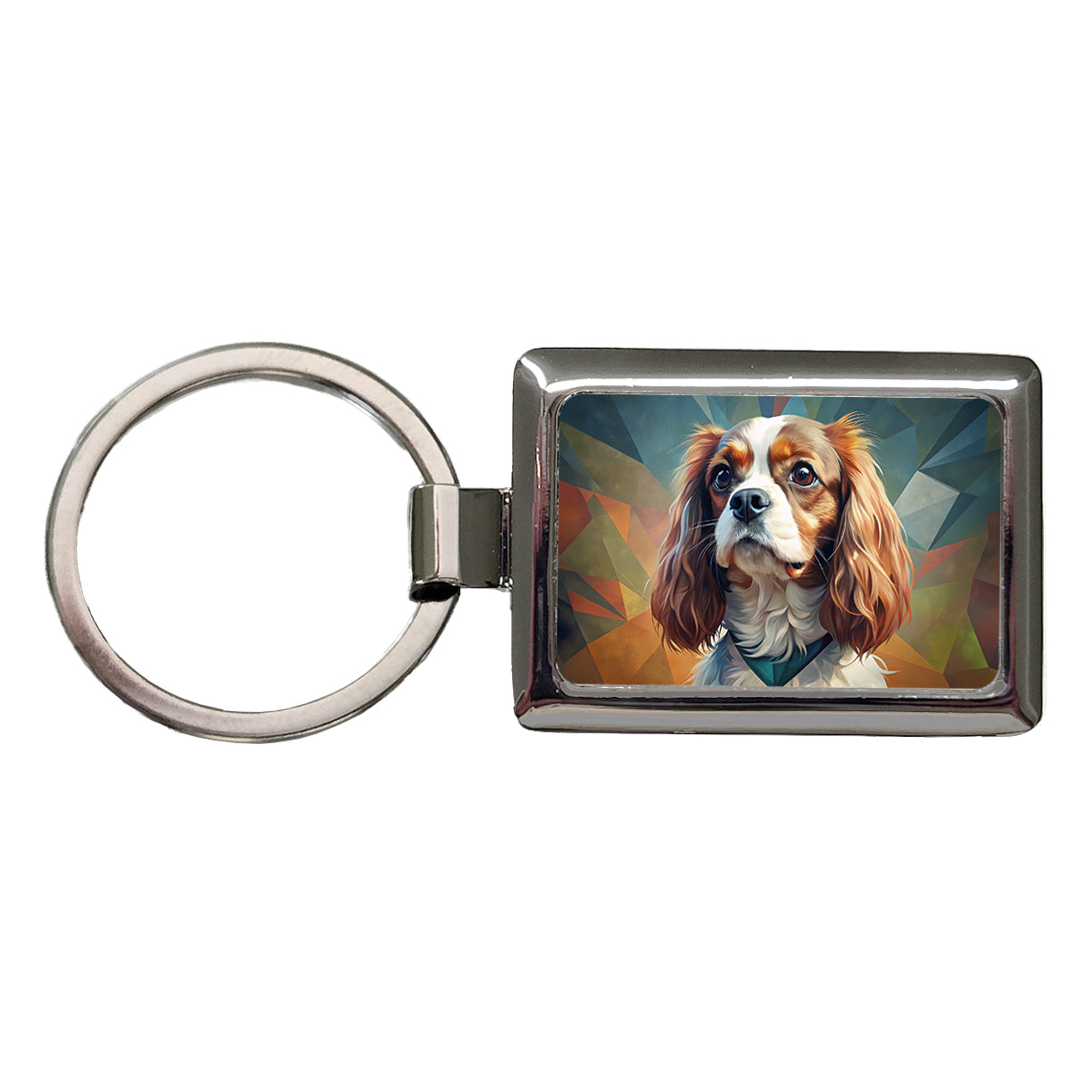 Cavalier King Charles Spaniel Dog Contemporary Art Rectangle Metal Keychain