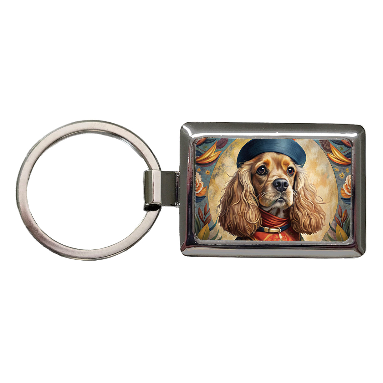 Cavalier King Charles Spaniel Dog French Bohemian Art Rectangle Metal Keychain