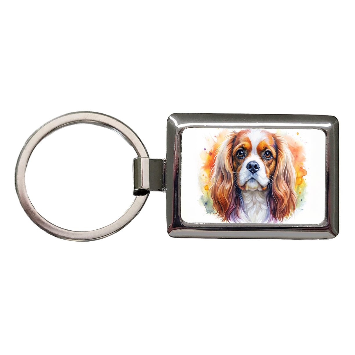Cavalier King Charles Spaniel Dog Watercolor Style Rectangle Metal Keychain