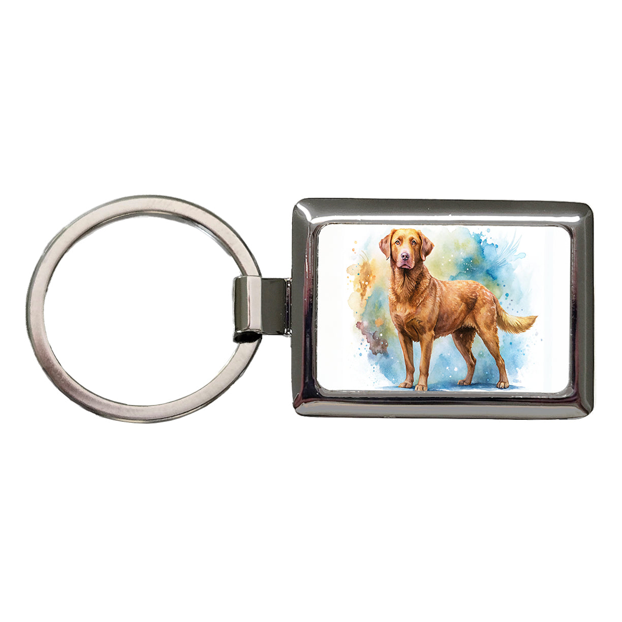Chesapeake Bay Retriever Dog Watercolor Style Rectangle Metal Keychain