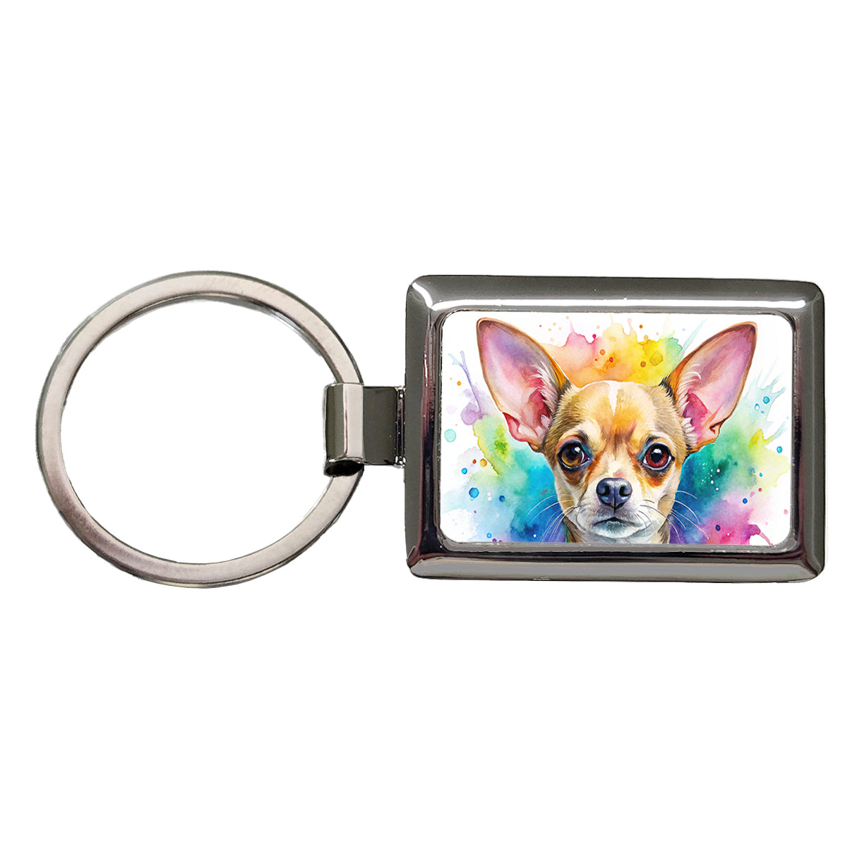 Chihuahua Dog Watercolor Style Rectangle Metal Keychain