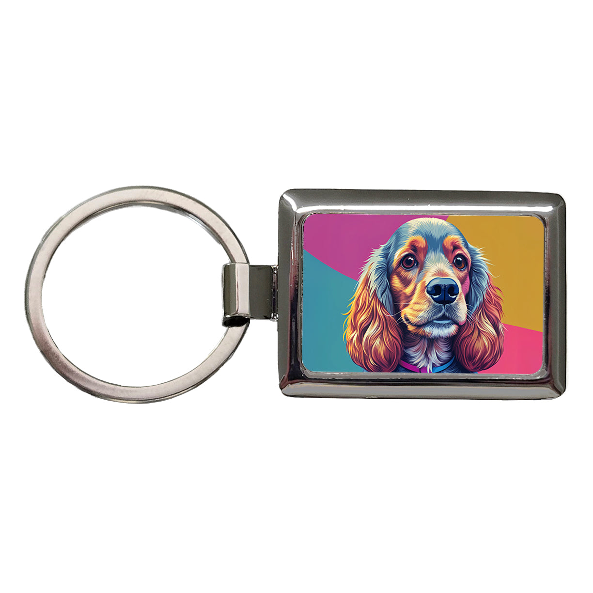 Cocker Spaniel Dog Pop Art Rectangle Metal Keychain