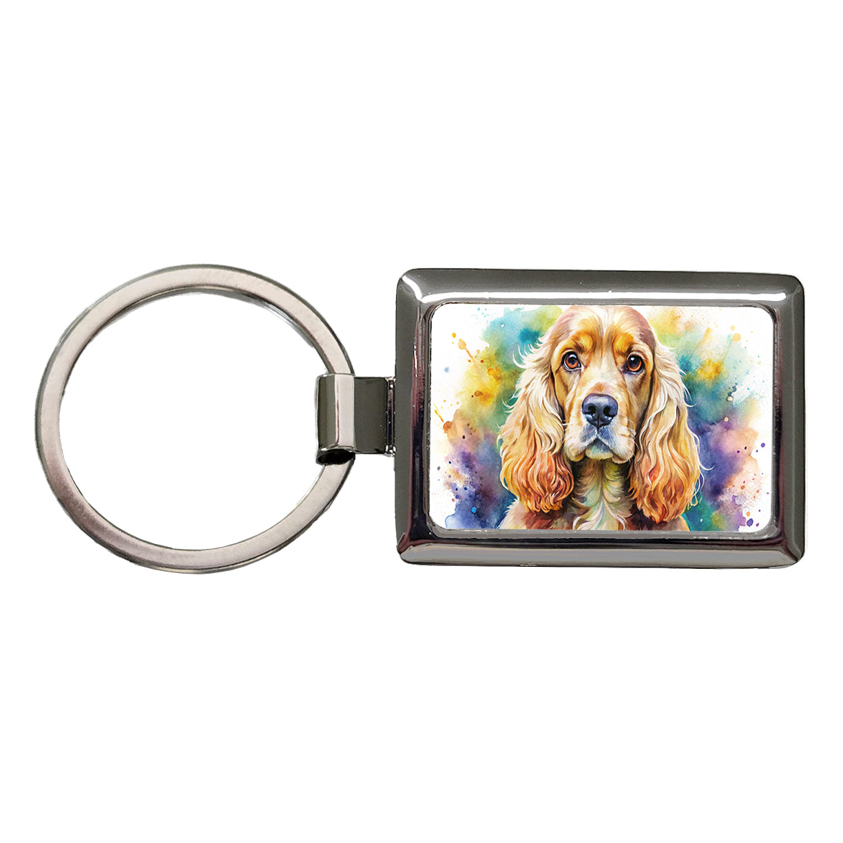 Cocker Spaniel Dog Watercolor Style Rectangle Metal Keychain