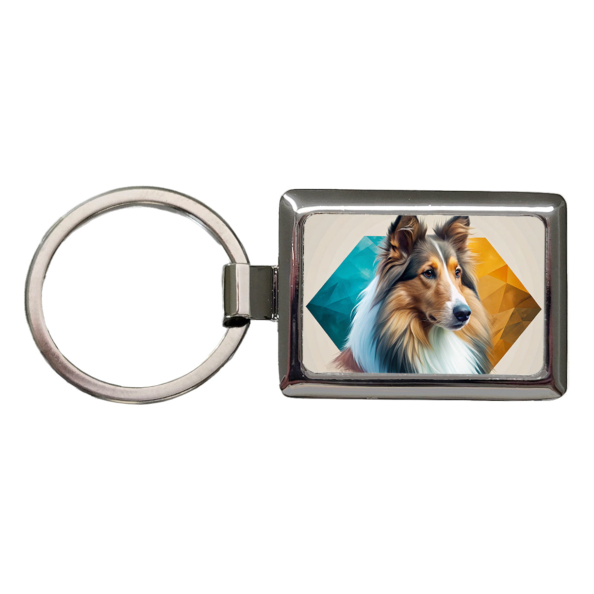 Collie Dog Contemporary Art Rectangle Metal Keychain