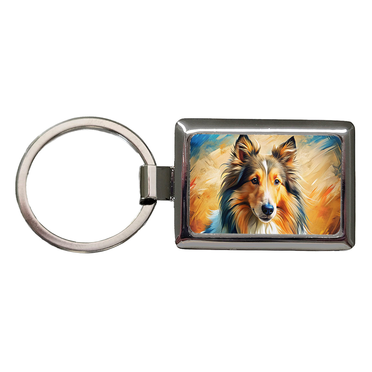 Collie Dog Expressionism Art Rectangle Metal Keychain
