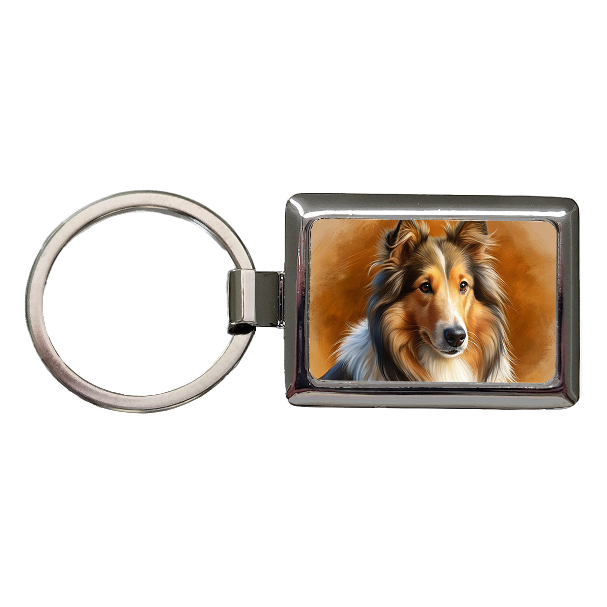 Collie Dog Illustration Rectangle Metal Keychain