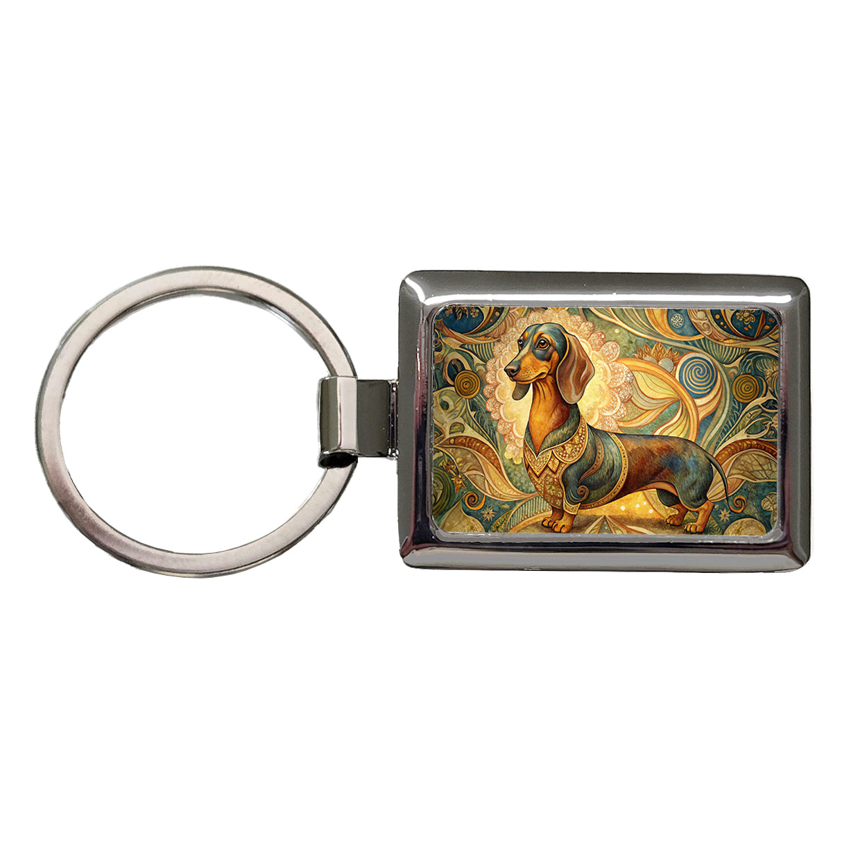 Dachshund Dog Art Nouveau Rectangle Metal Keychain