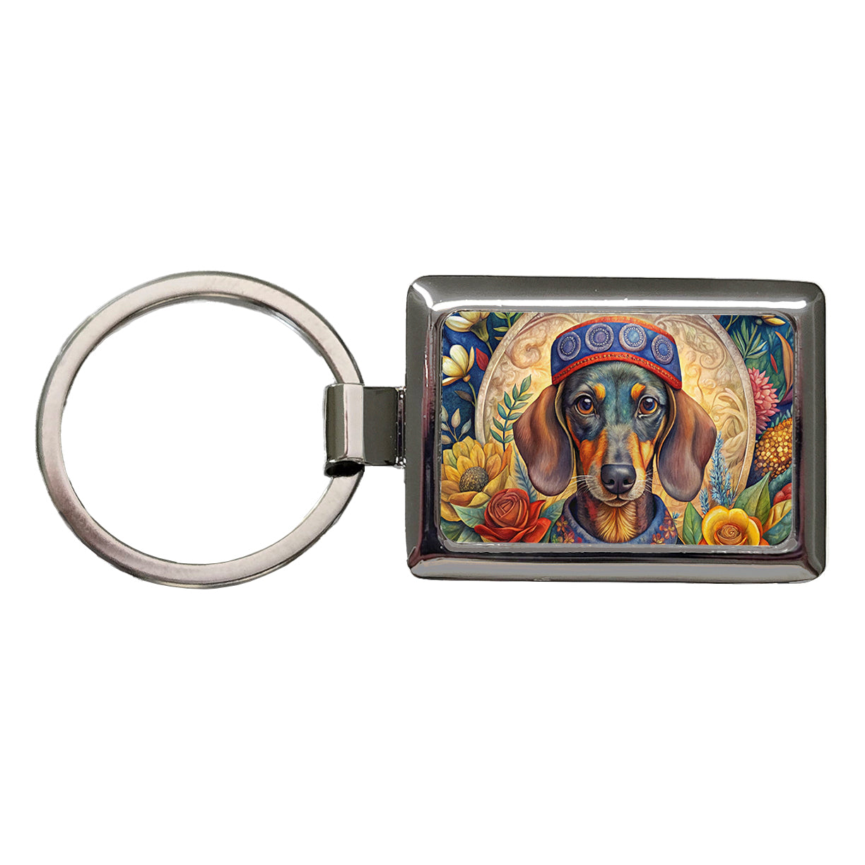 Dachshund Dog French Bohemian Art Rectangle Metal Keychain