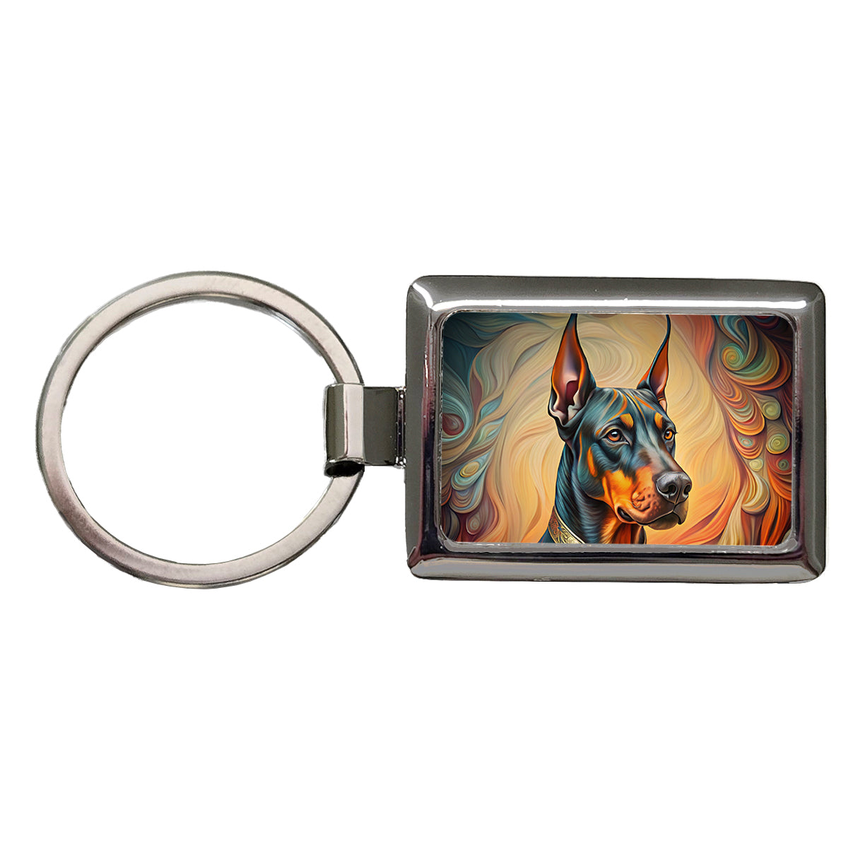 Doberman Pinscher Dog Art Nouveau Rectangle Metal Keychain