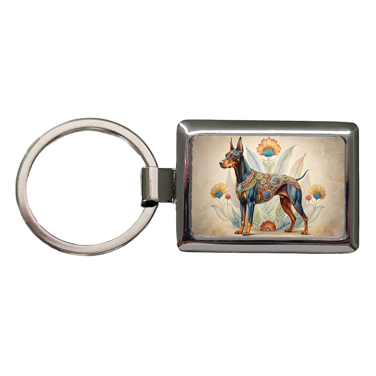 Doberman Pinscher Dog French Bohemian Art Rectangle Metal Keychain