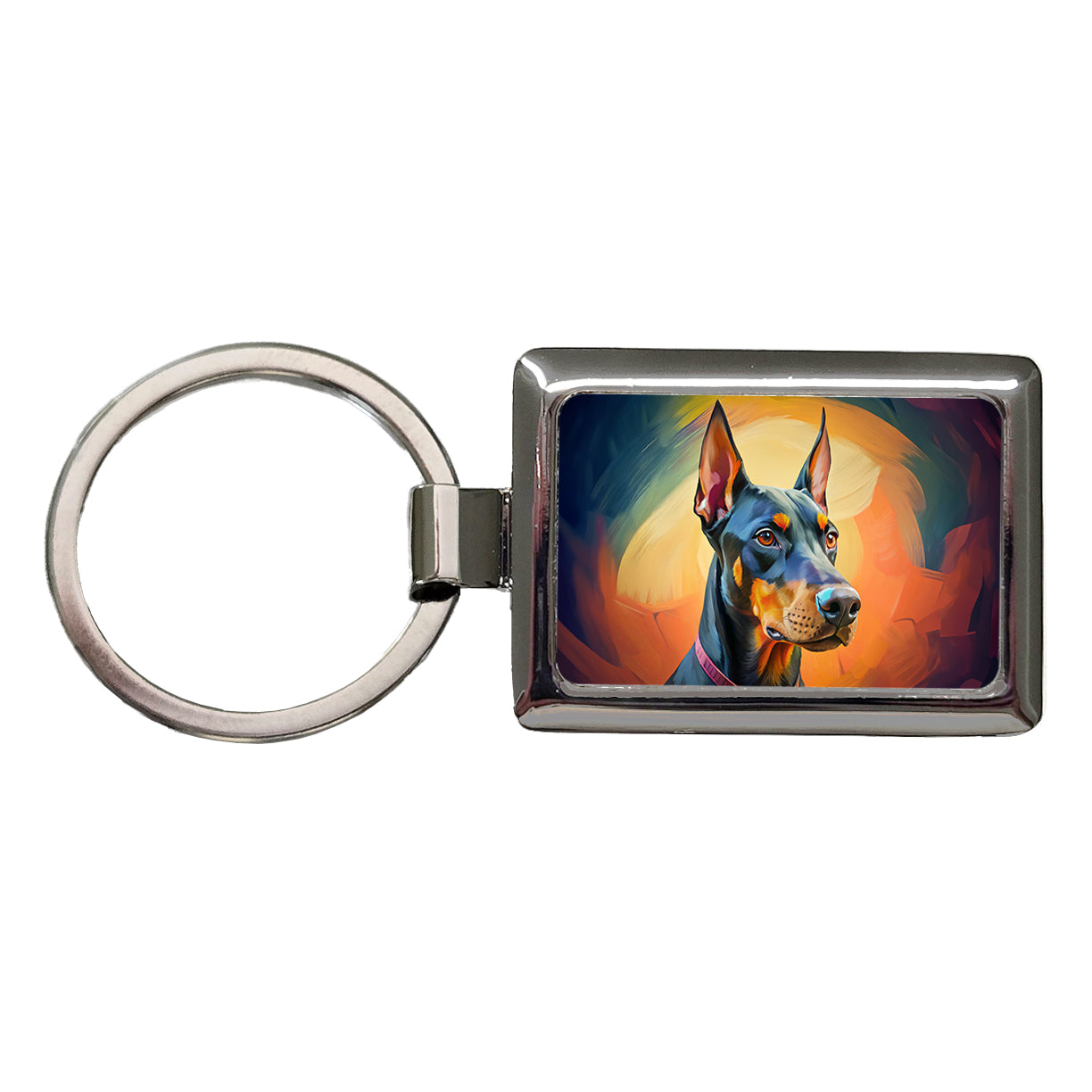 Doberman Pinscher Dog Pop Art Rectangle Metal Keychain
