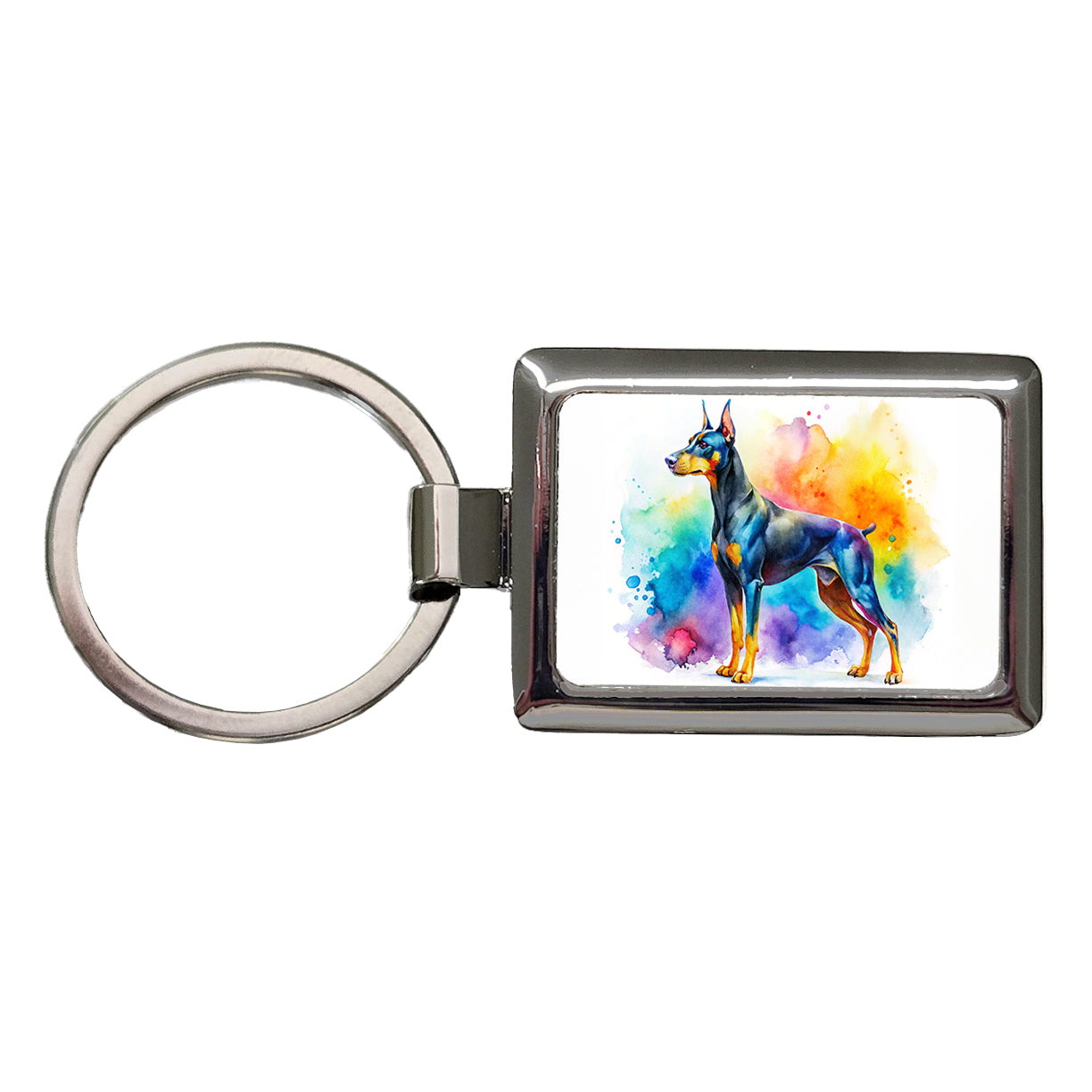 Doberman Pinscher Dog Watercolor Style Rectangle Metal Keychain