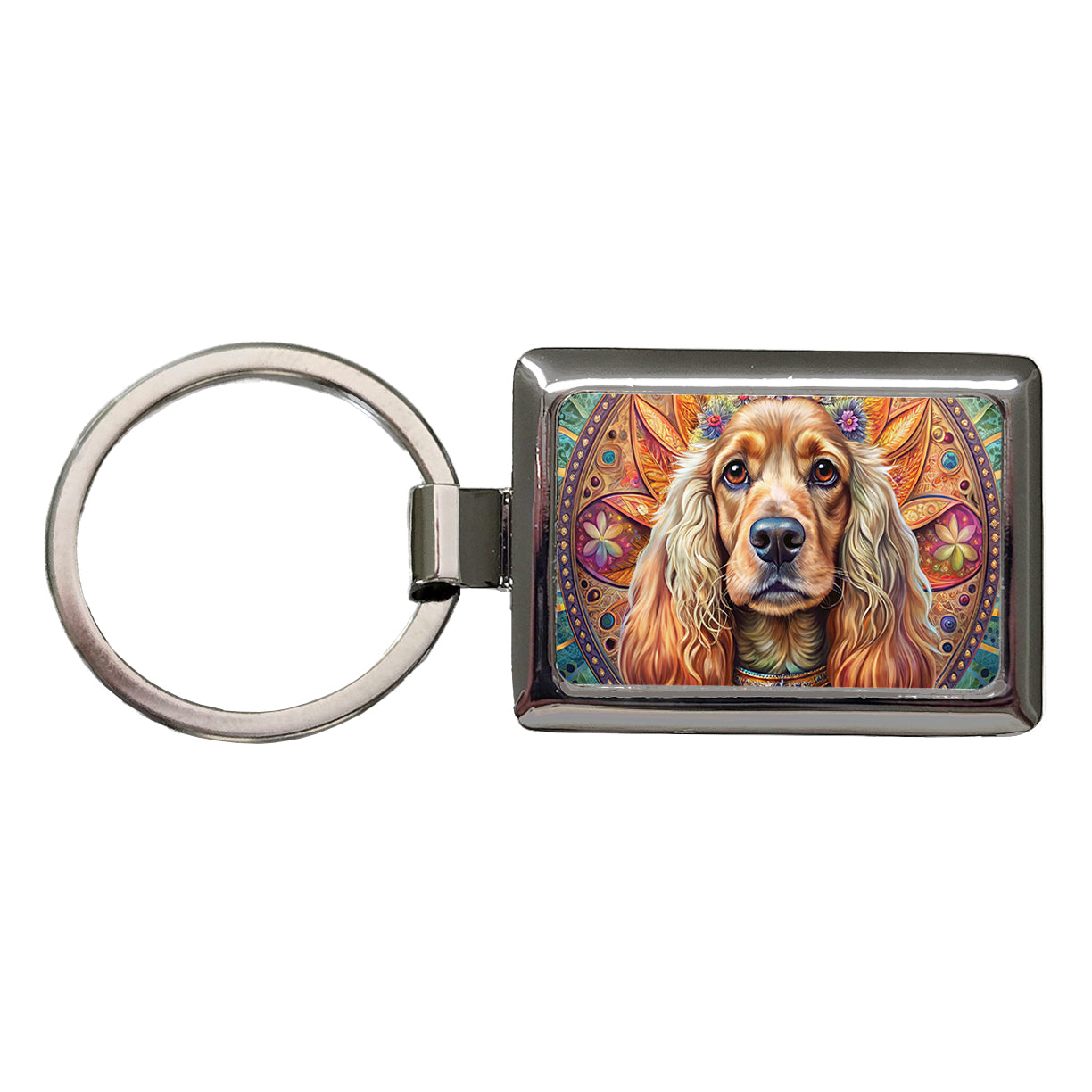 English Cocker Spaniel Dog Bohemian Art Rectangle Metal Keychain