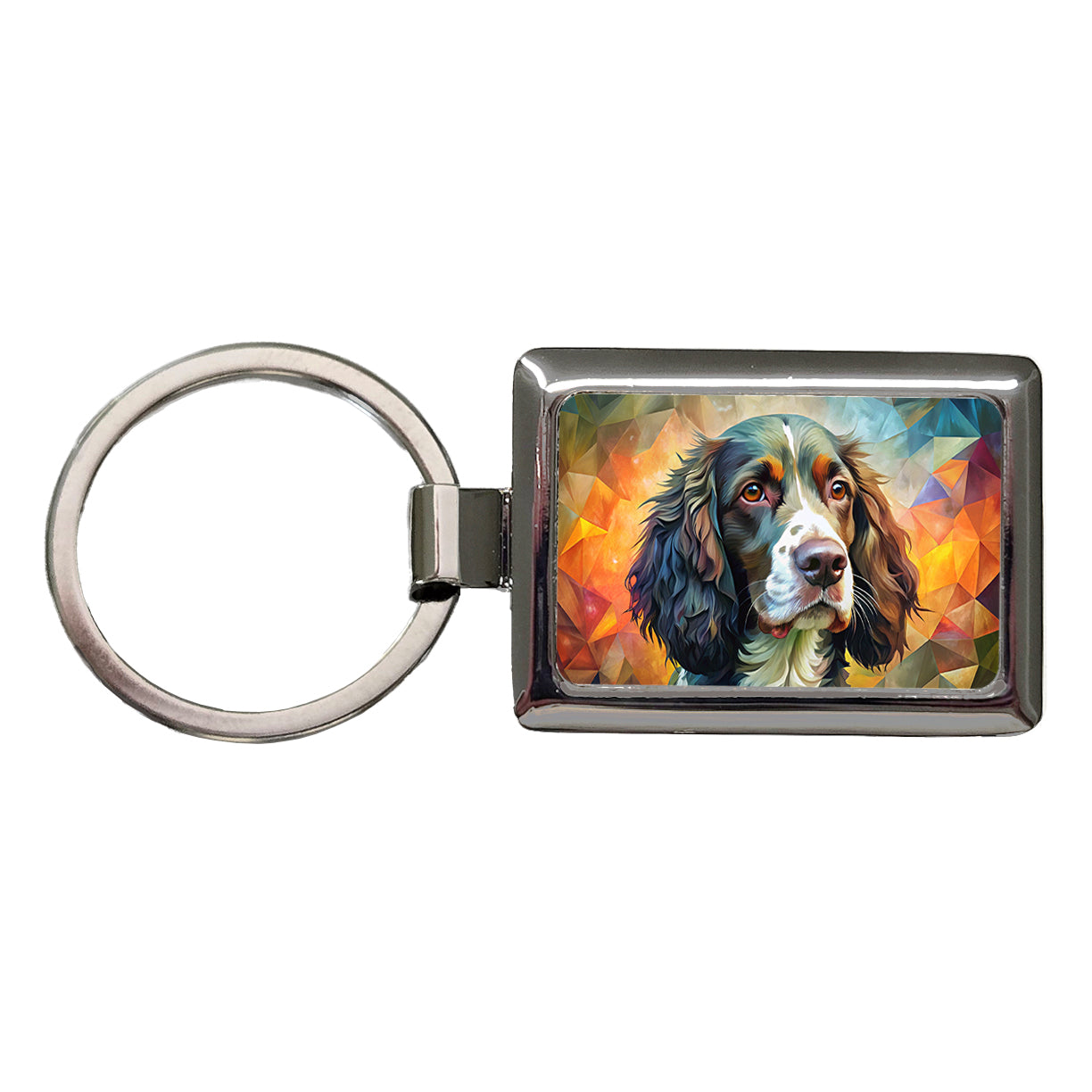 English Springer Spaniel Dog Abstract Art Rectangle Metal Keychain
