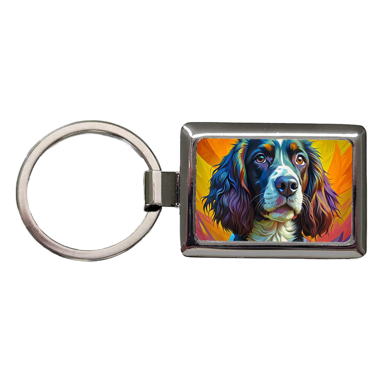 English Springer Spaniel Dog Pop Art Rectangle Metal Keychain