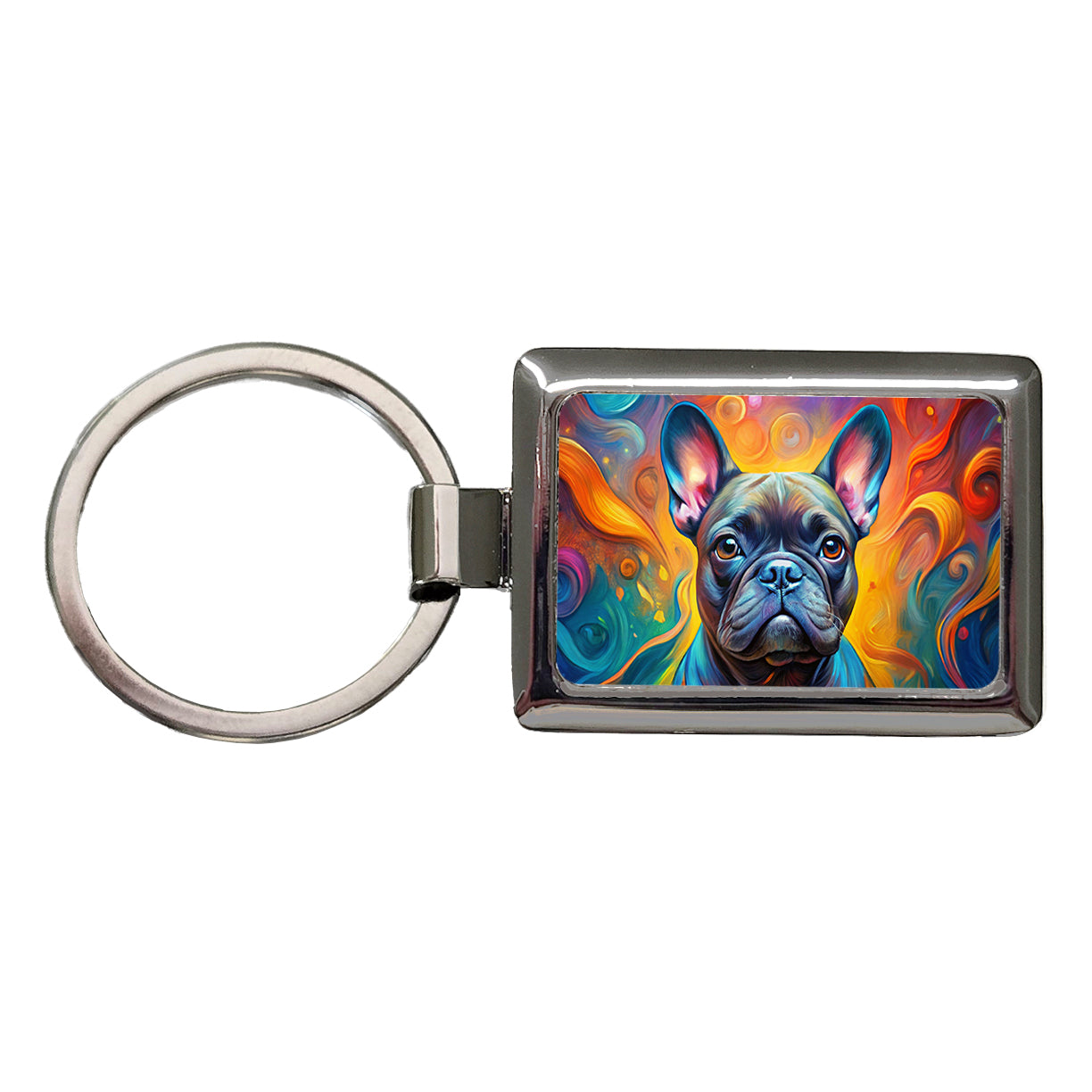 French Bulldog Frenchie Dog Abstract Art Rectangle Metal Keychain