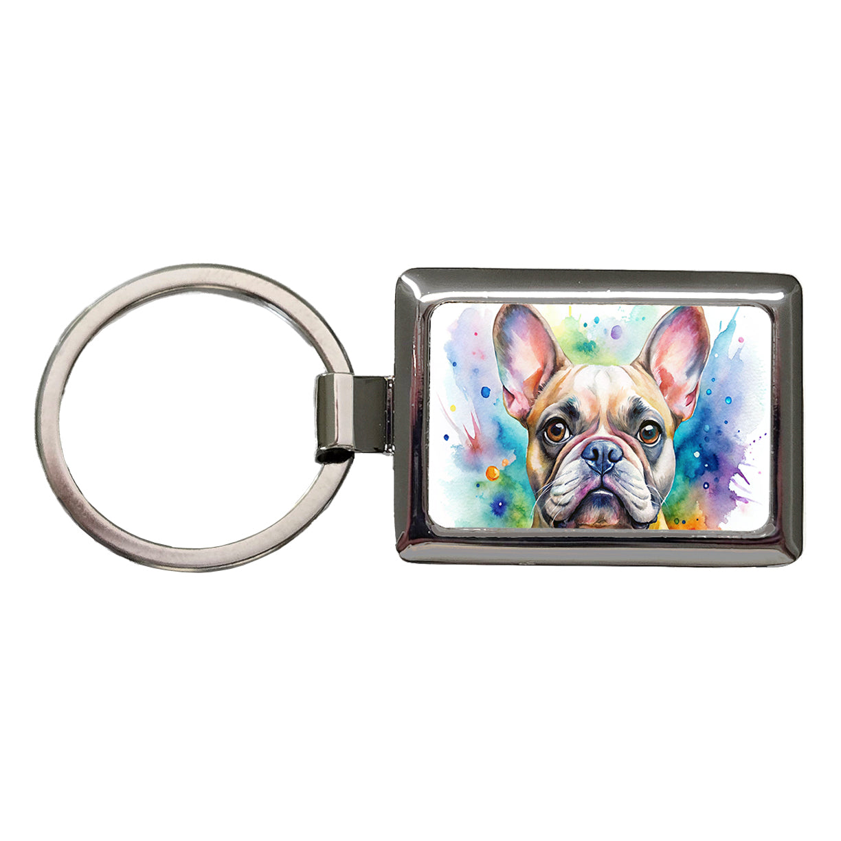 French Bulldog Frenchie Dog Watercolor Style Rectangle Metal Keychain