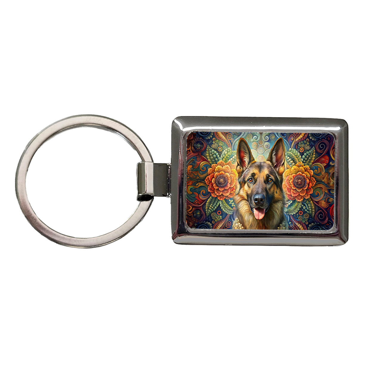 German Shepherd Dog Bohemian Art Rectangle Metal Keychain