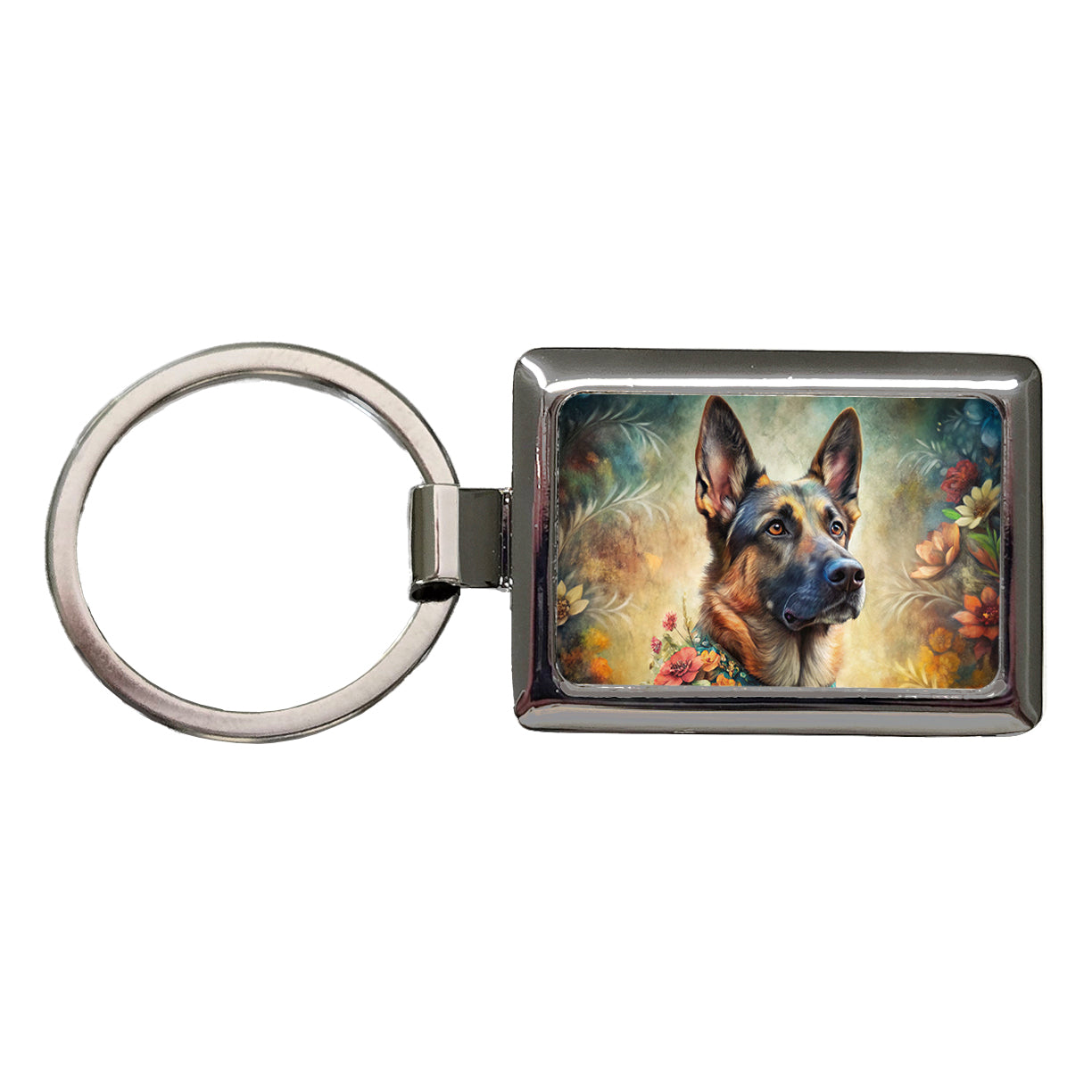 German Shepherd Dog French Bohemian Art Rectangle Metal Keychain