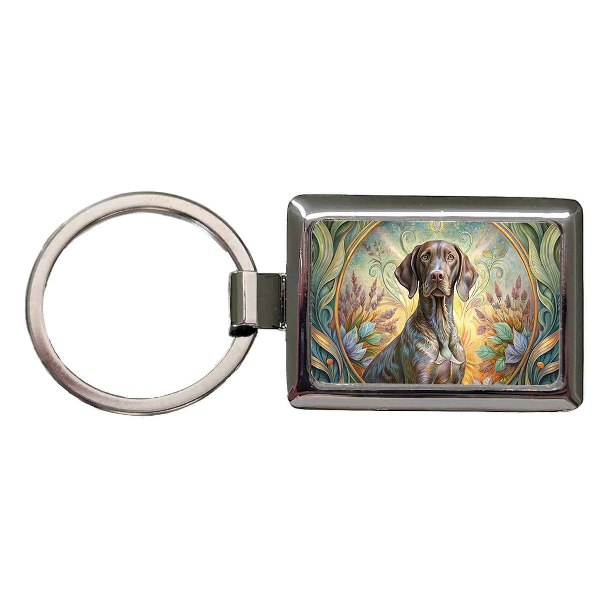 German Shorthaired Pointer Dog Art Nouveau Rectangle Metal Keychain
