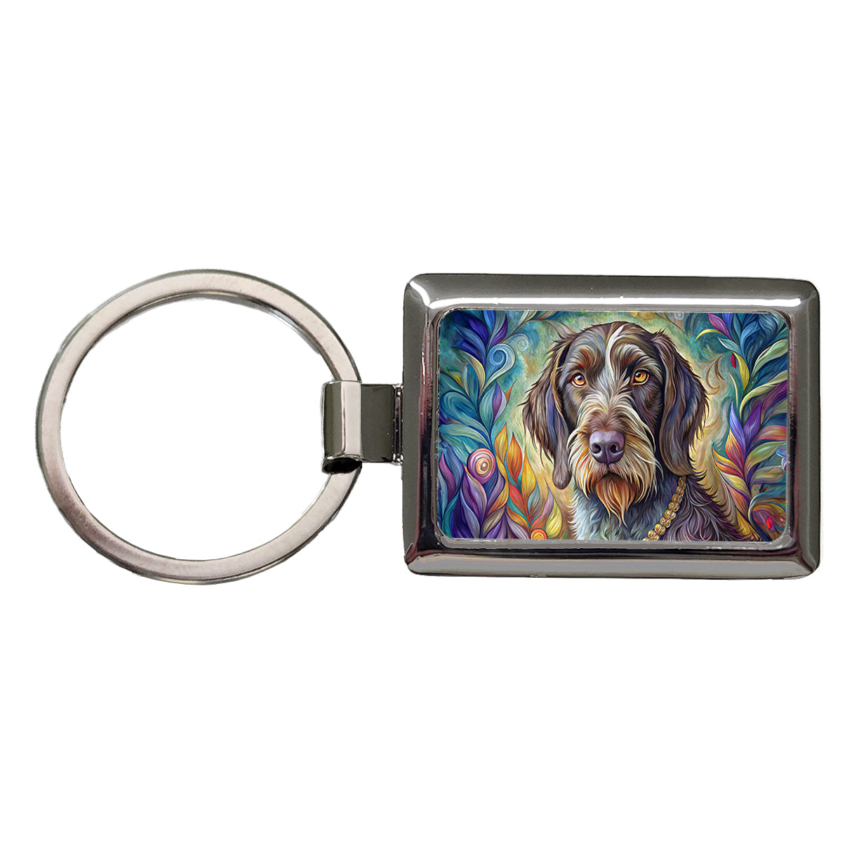 German Wirehaired Pointer Dog Bohemian Art Rectangle Metal Keychain