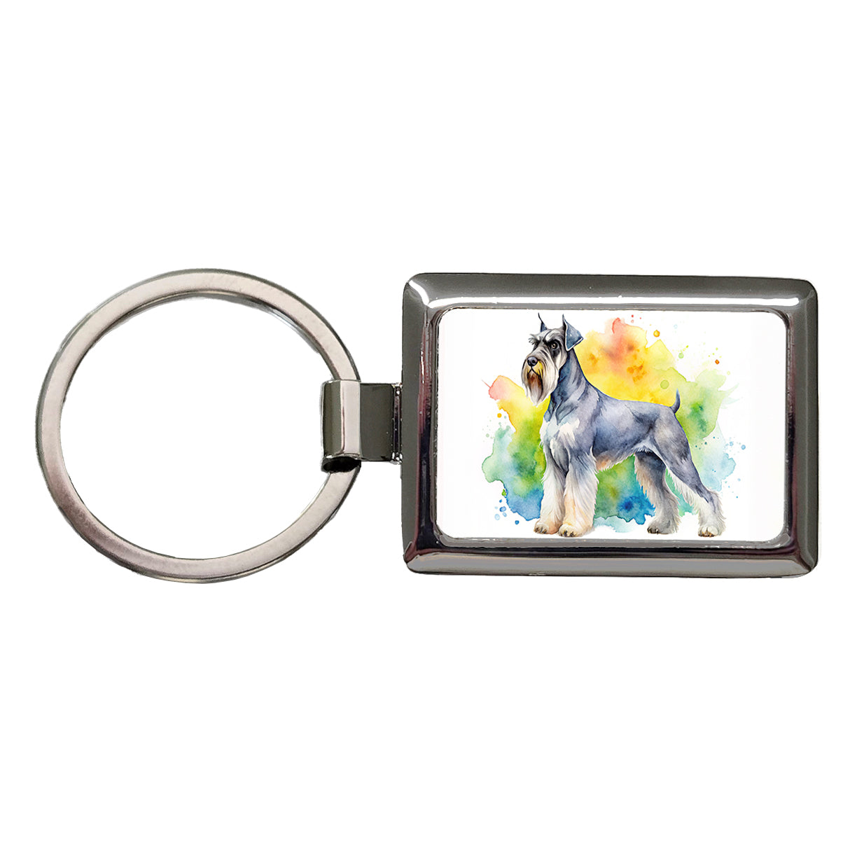 Giant Schnauzer Dog Watercolor Style Rectangle Metal Keychain