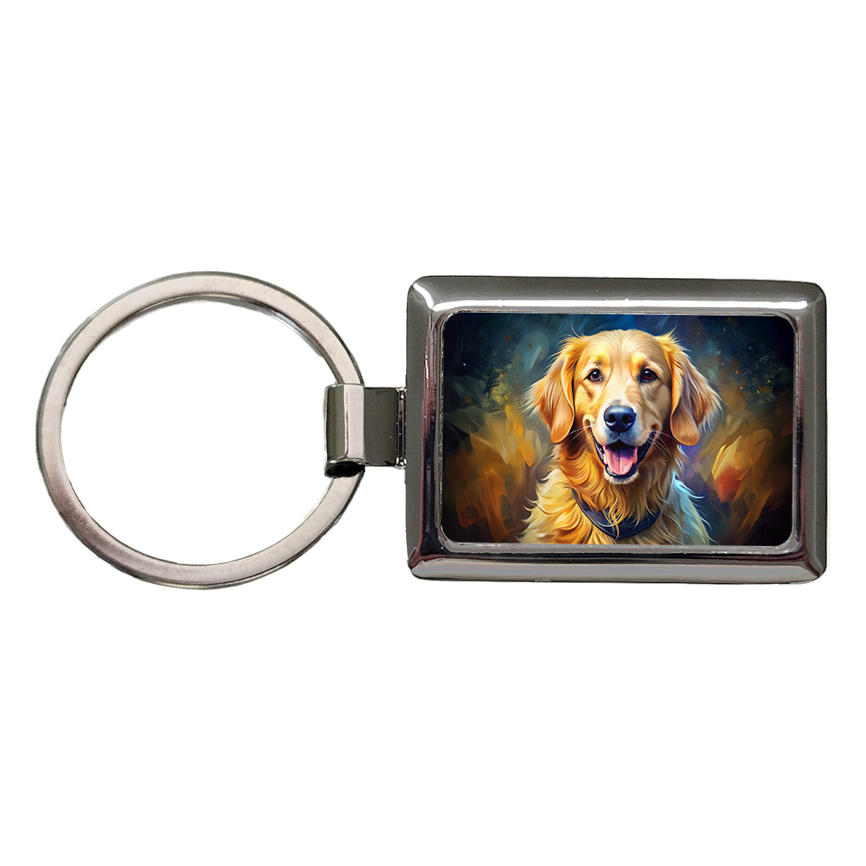 Golden Retriever Dog Expressionism Art Rectangle Metal Keychain