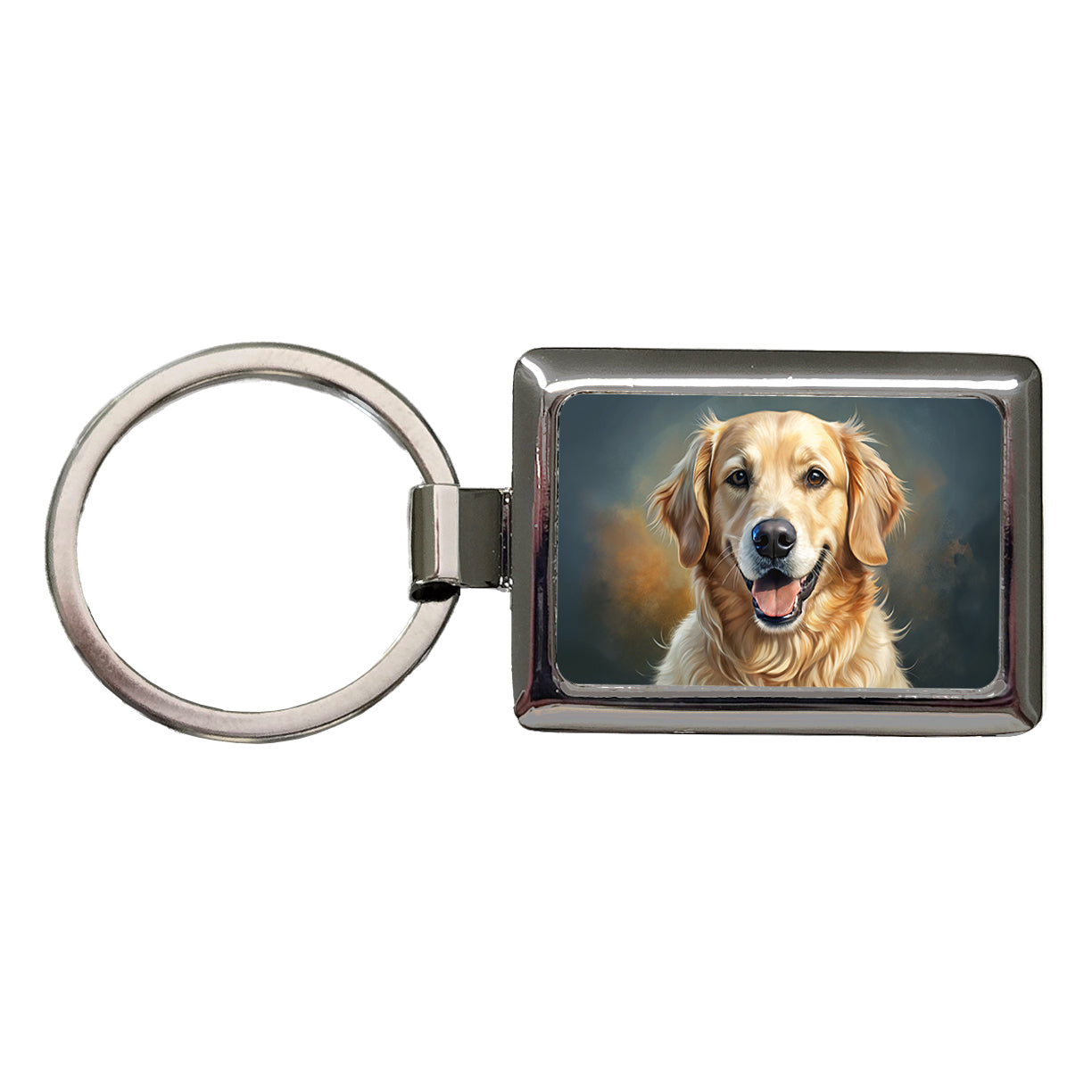 Golden Retriever Dog Illustration Rectangle Metal Keychain
