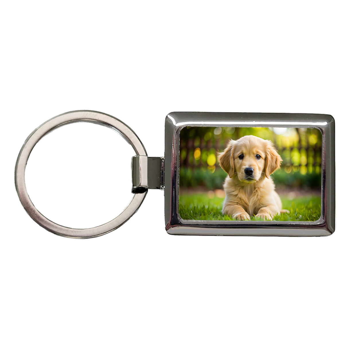 Golden Retriever Dog Puppy Photo Rectangle Metal Keychain