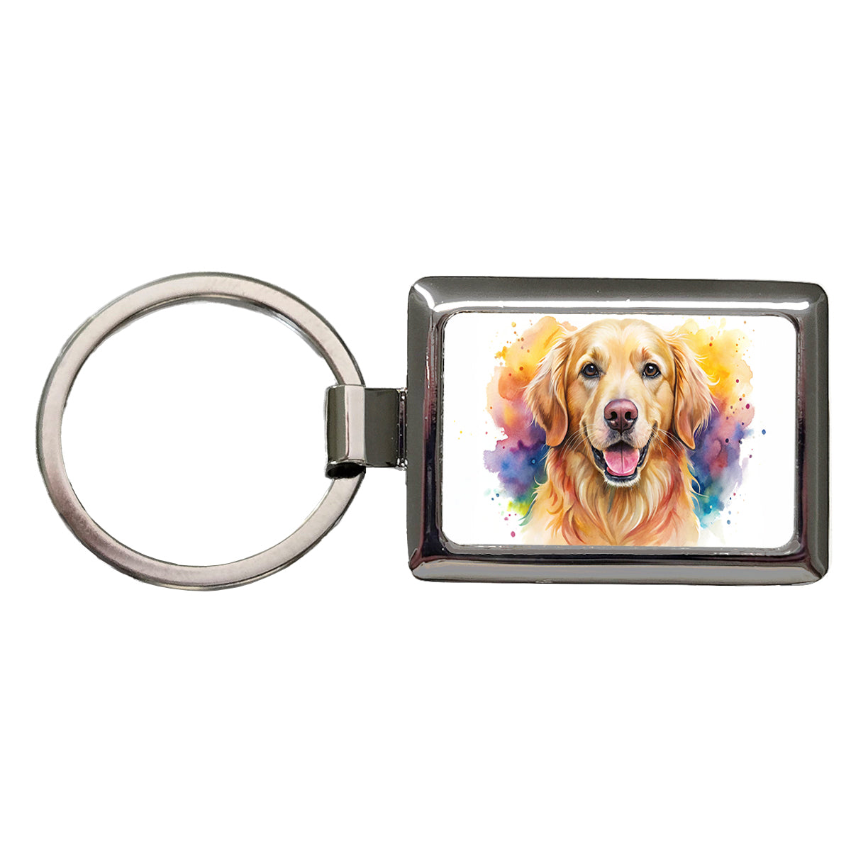Golden Retriever Dog Watercolor Style Rectangle Metal Keychain