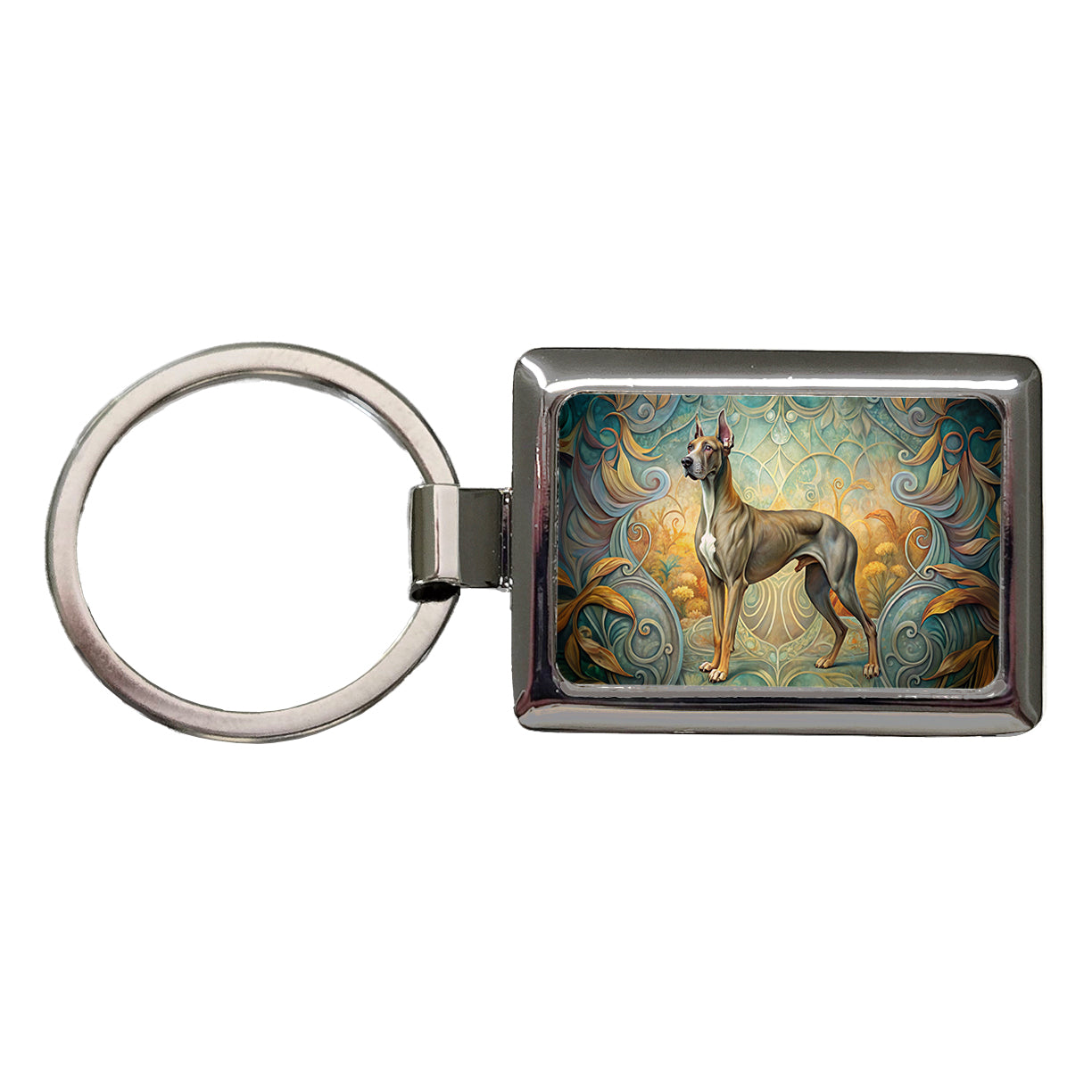 Great Dane Dog Art Nouveau Rectangle Metal Keychain