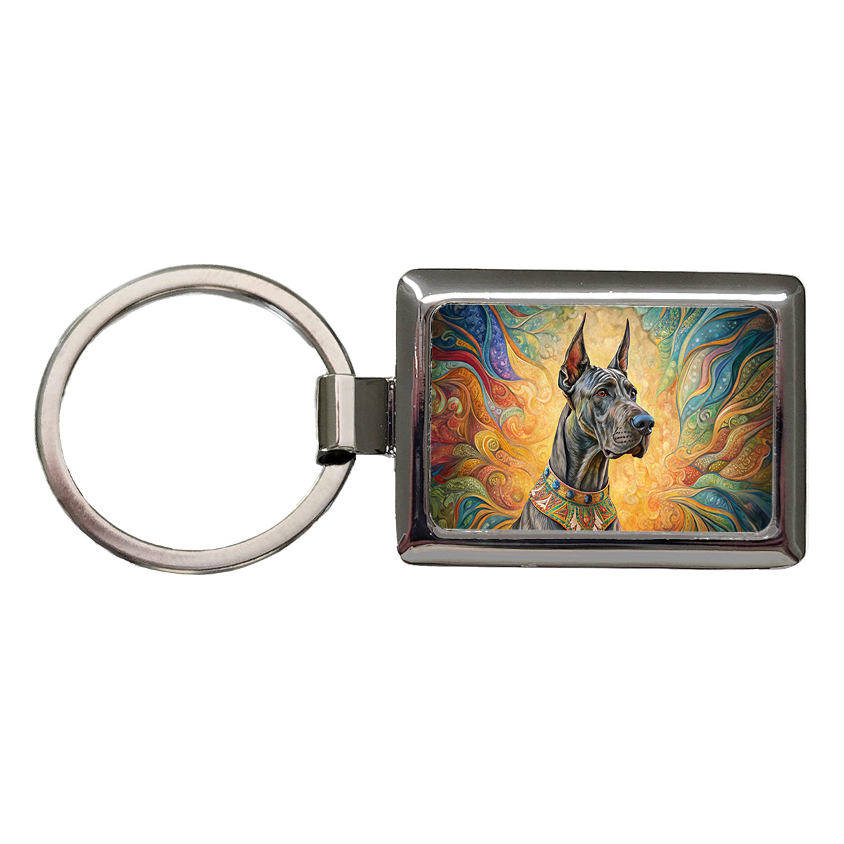 Great Dane Dog Bohemian Art Rectangle Metal Keychain