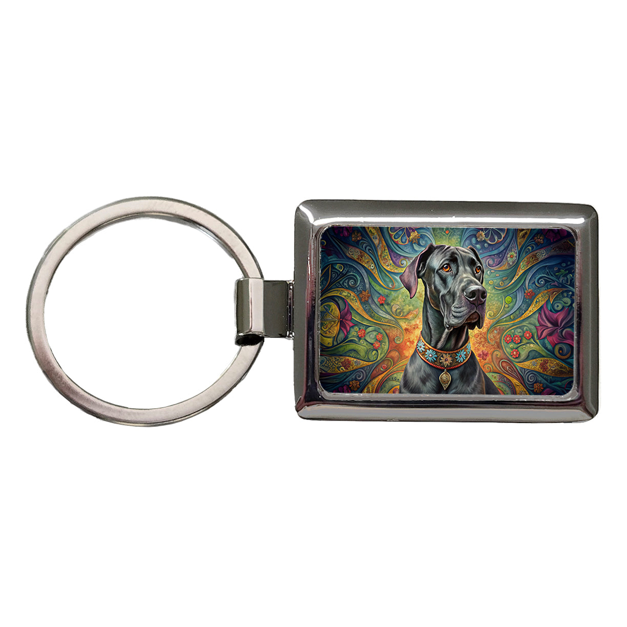 Great Dane Dog French Bohemian Art Rectangle Metal Keychain