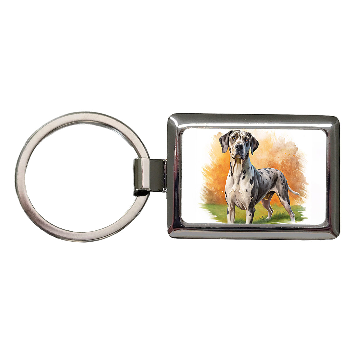 Great Dane Dog Illustration Rectangle Metal Keychain