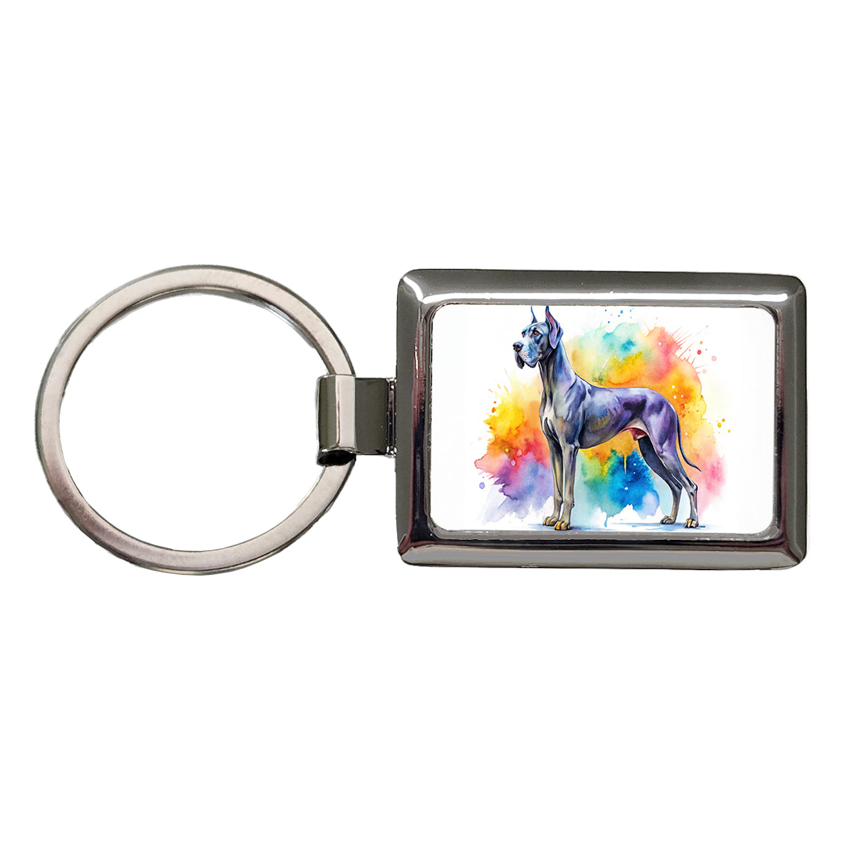 Great Dane Dog Watercolor Style Rectangle Metal Keychain