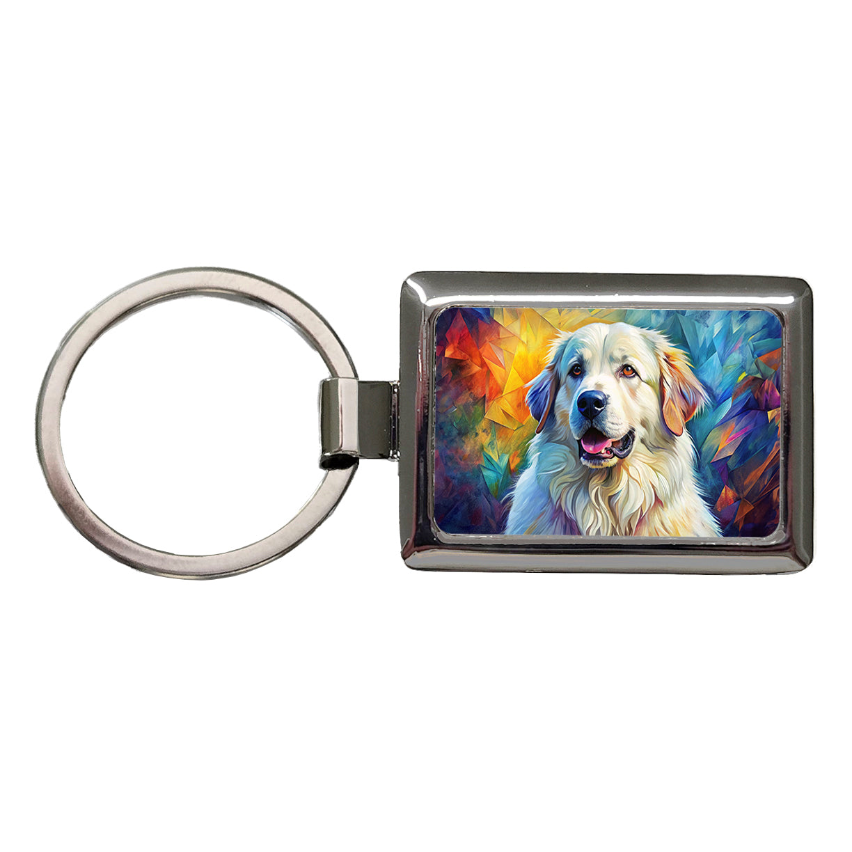 Great Pyrenees Dog Contemporary Art Rectangle Metal Keychain