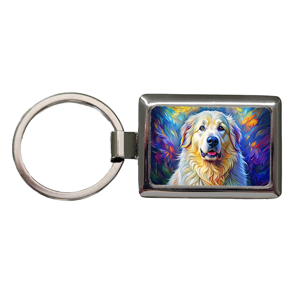 Great Pyrenees Dog Expressionism Art Rectangle Metal Keychain